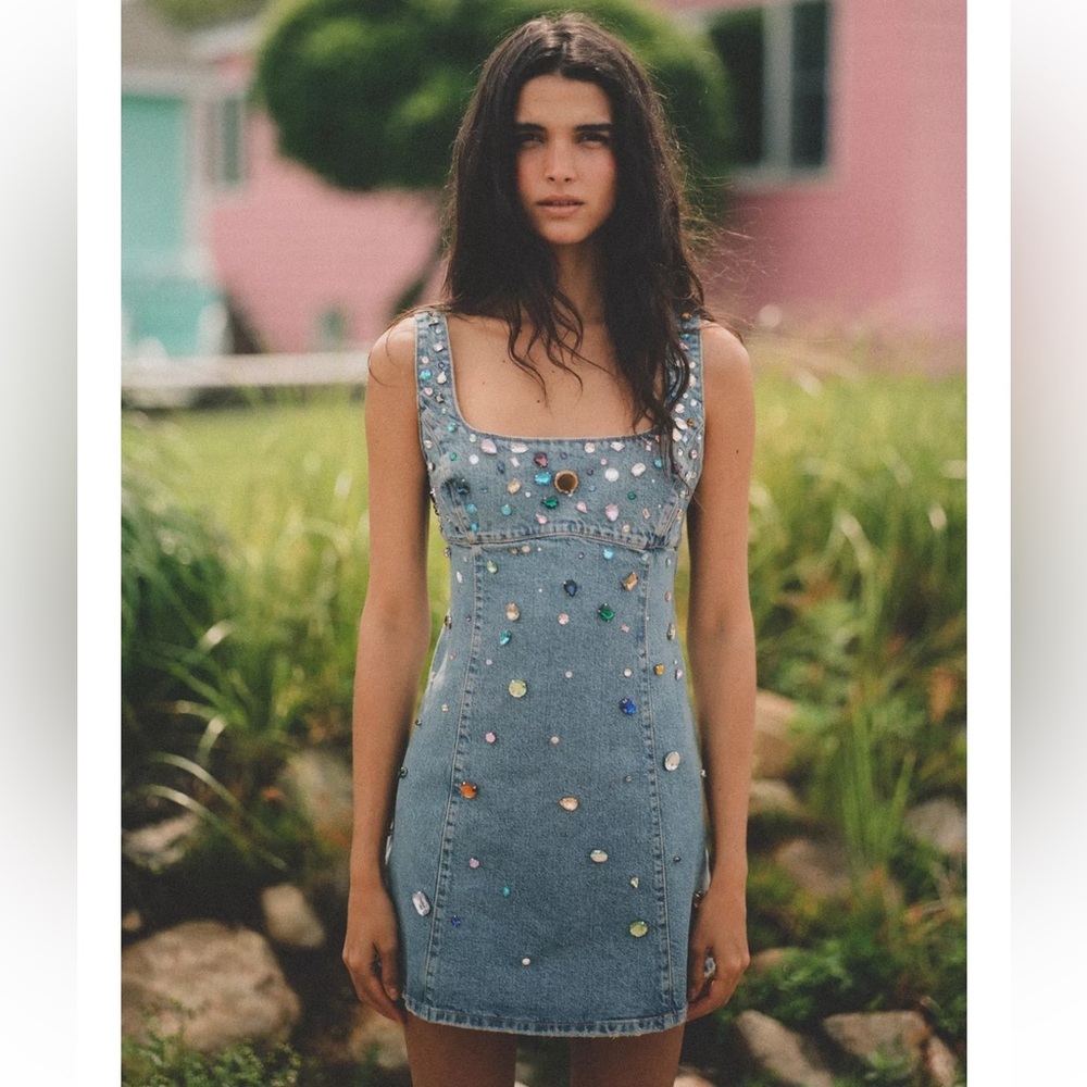 Zara TRF Jewel Denim Dress - Picture 3 of 8